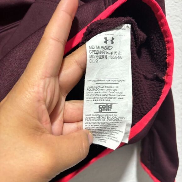 Under Armour Coldgear Womens Maroon Size M Long Sleeve Funnel Neck Sweatshirt - Picture 8 of 8